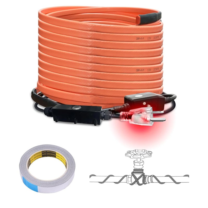 Cupohus Self-Regulating Heat Tape for Water Pipes 80FT, Waterproof Thermostat for Outdoor, Freeze Protection Heat Trace Cable for Metal, Plastic Home Pipes, Roof and RV, 110-120V - Image 1
